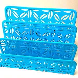 Blue metal lattice desk letter sofrter organizer